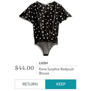 LUSH KONA BLACK BODYSUIT BLOUSE STITCH FIX NWT